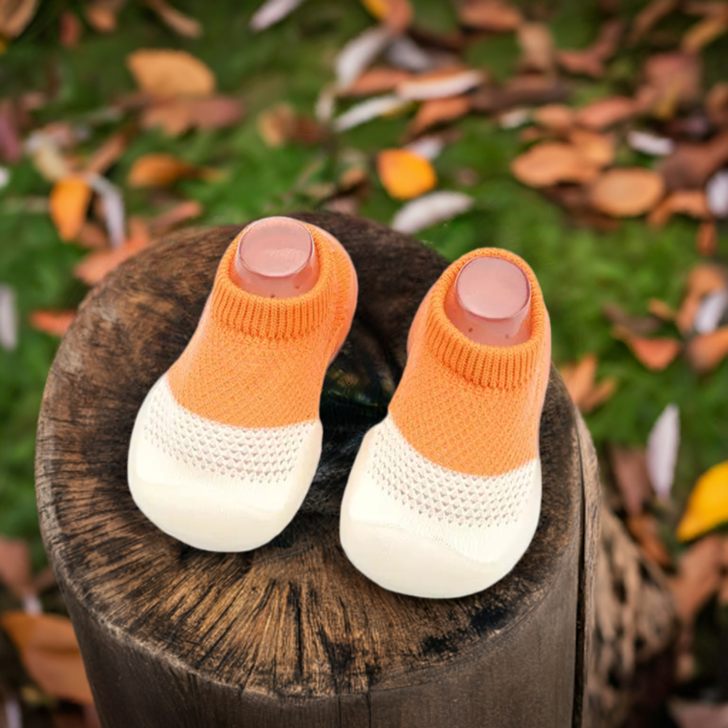 Orange and White Breathable Kids Shoes