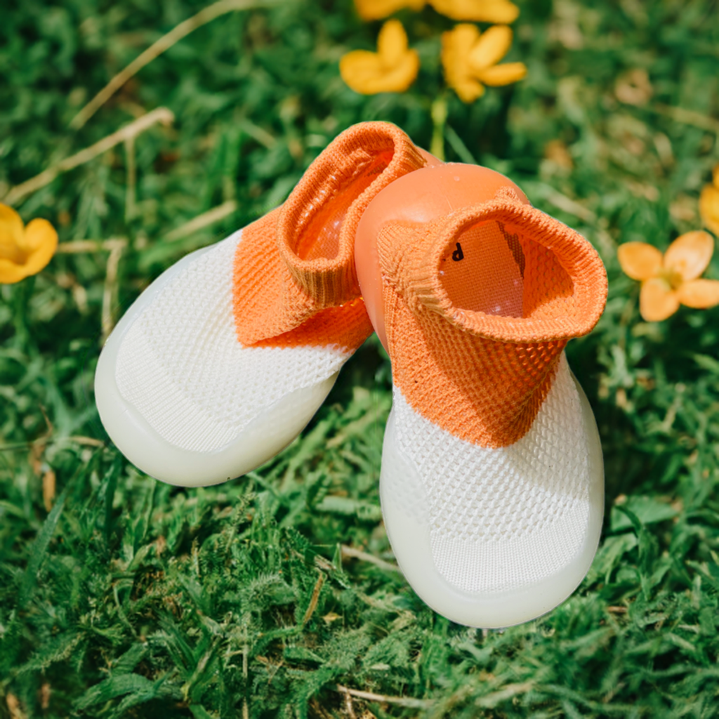 Orange and White Breathable Kids Shoes