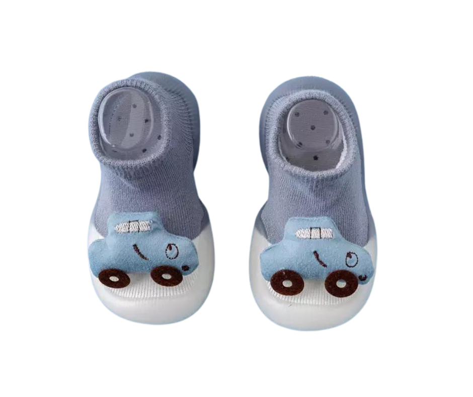 Flexible soft soled blue car shoes for babies toddlers and kids
