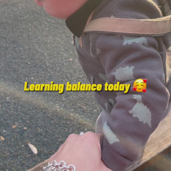 Learning to balance in Bumbi Kids shoes