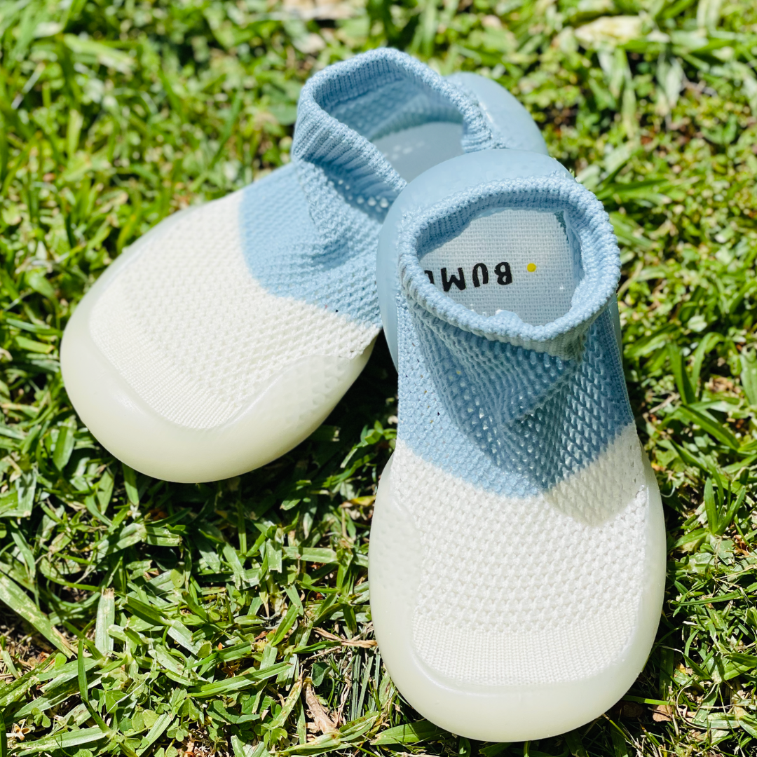 Bumbi Kids Blue and White Breathable Shoes Stacked