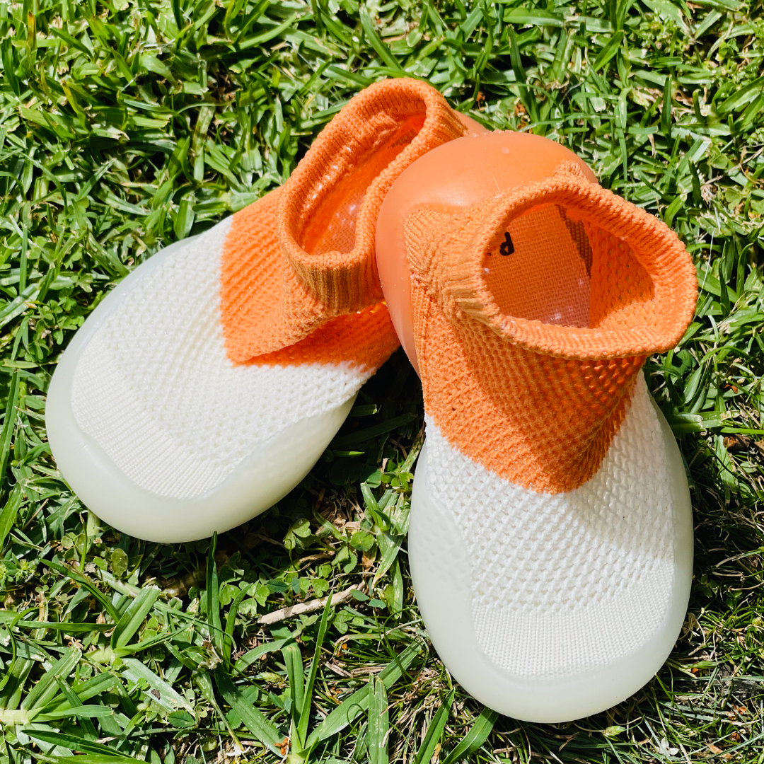 Bumbi Kids Orange and White Breathable Shoes Stacked